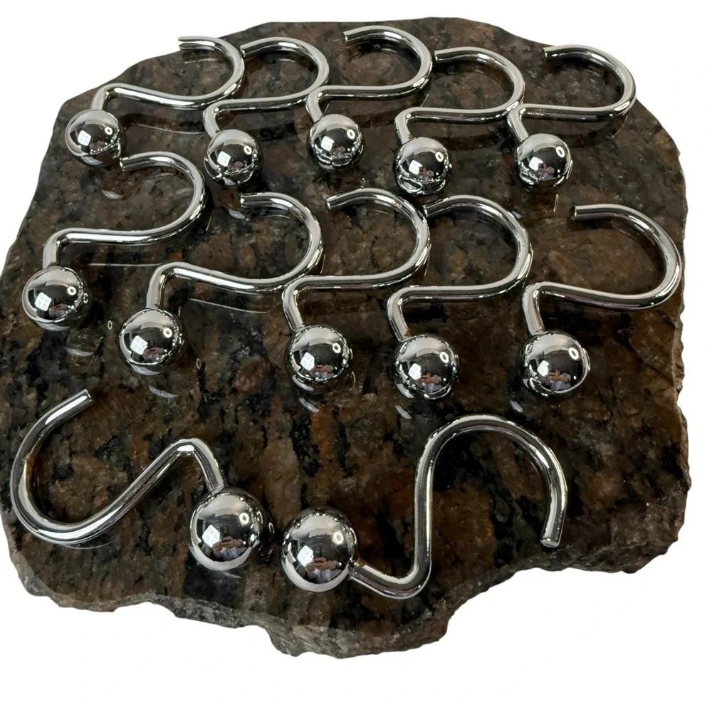 Vintage SET of 12 Shower Curtain Hooks Silver Metal Farmhouse Shabby Cottagecore